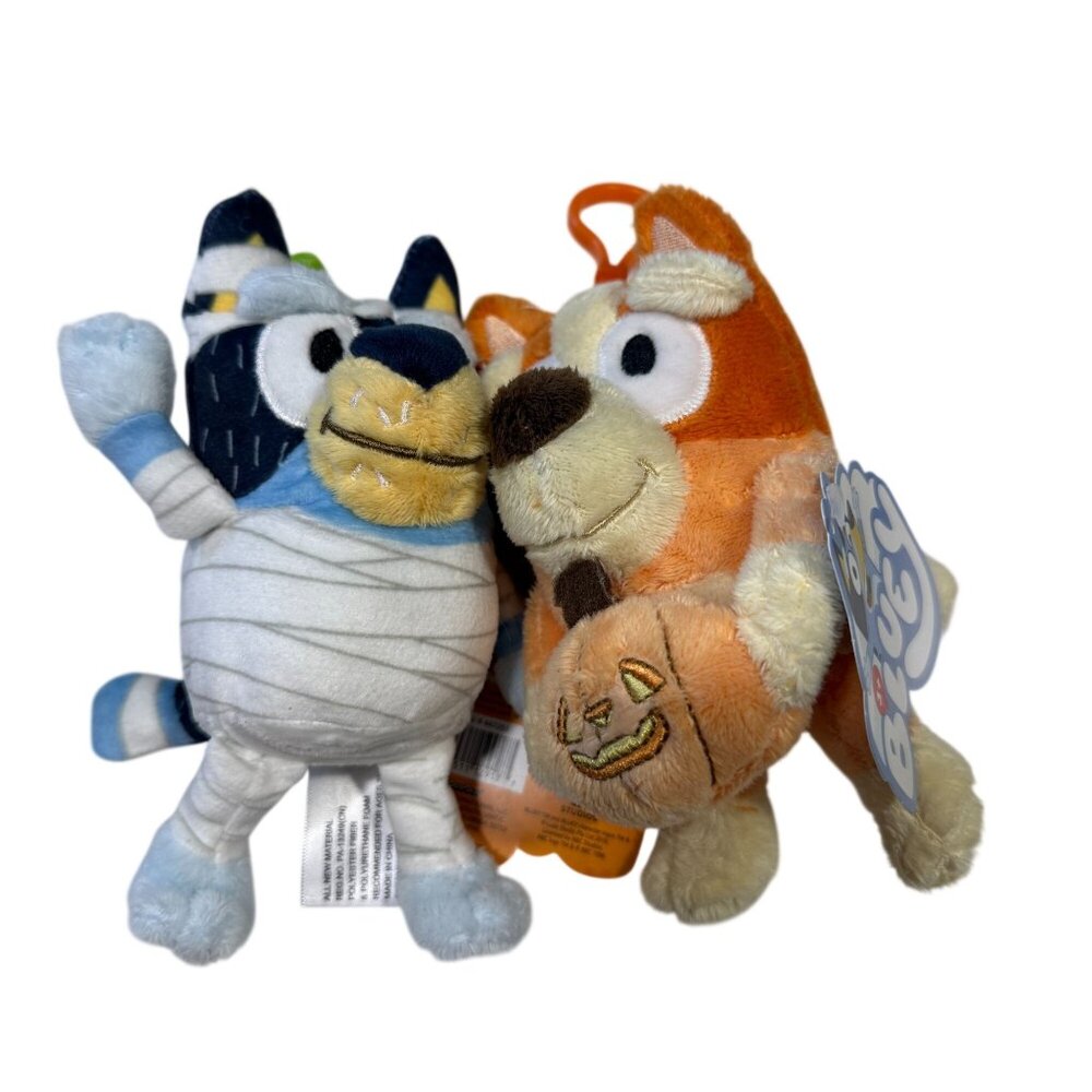 Bluey Halloween Backpack Clip Bandit & Bingo Stuffed Toys Plush Set of 2